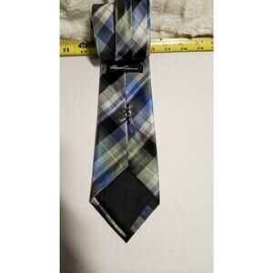 Kenneth Cole New York Blue and Green Plaid Silk Tie